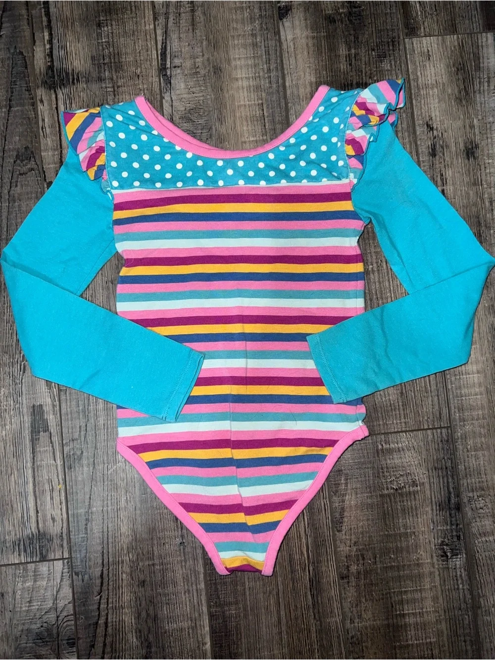 Matilda Jane Dance Off Turquoise & Pink Striped Leotard with Headband